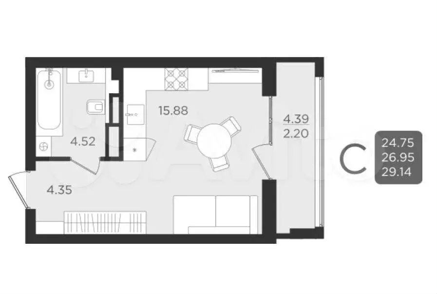 Квартира-студия, 27 м, 8/9 эт. - Фото 0