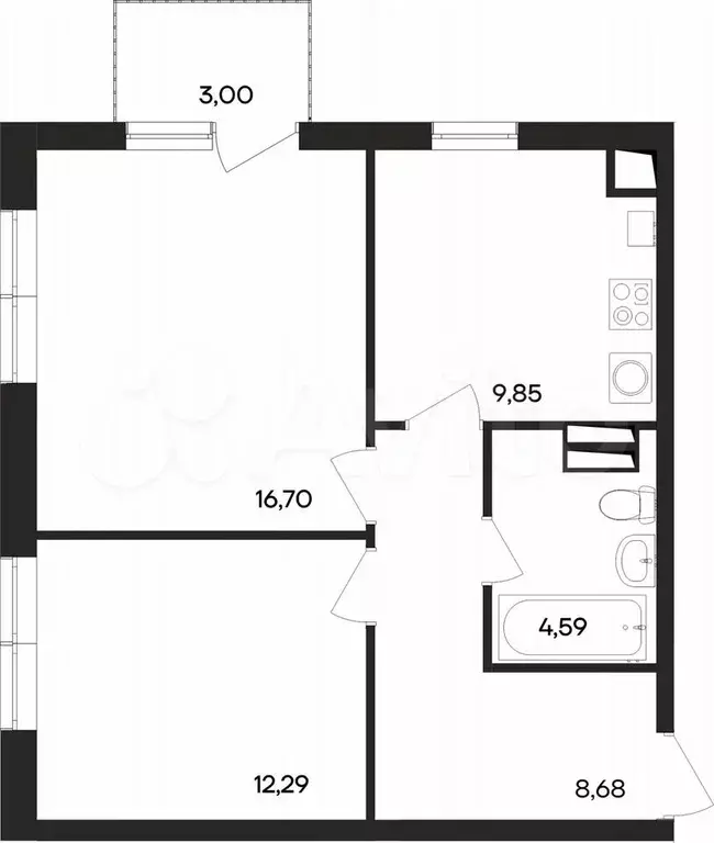 2-к. квартира, 55,1 м, 3/4 эт. - Фото 0