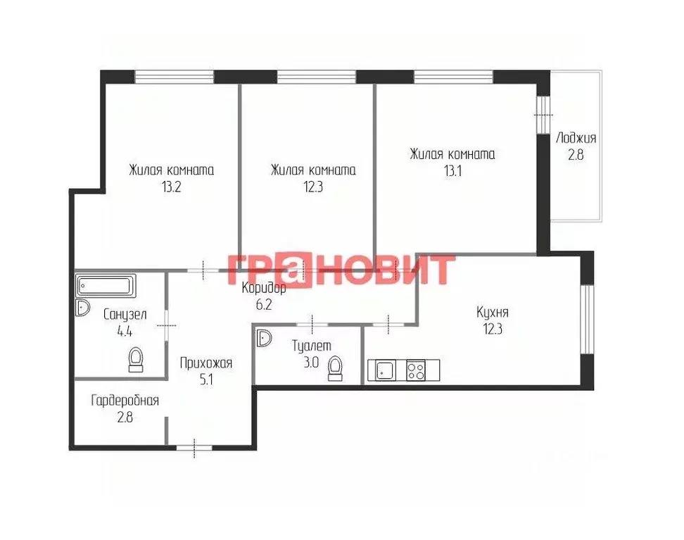 3-к кв. Новосибирская область, Новосибирск Тульская ул., 76 (72.5 м) - Фото 1