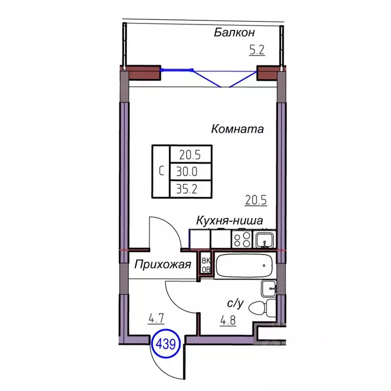 Студия Калининградская область, Светлогорск  (35.2 м) - Фото 1