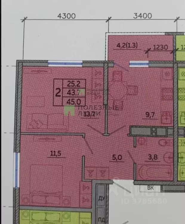 2-к кв. Краснодарский край, Новороссийск ул. Герцена, 3Ак1 (45.0 м) - Фото 2