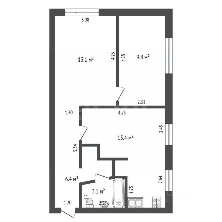 2-к кв. Башкортостан, Стерлитамак Коммунистическая ул., 9 (50.1 м) - Фото 2