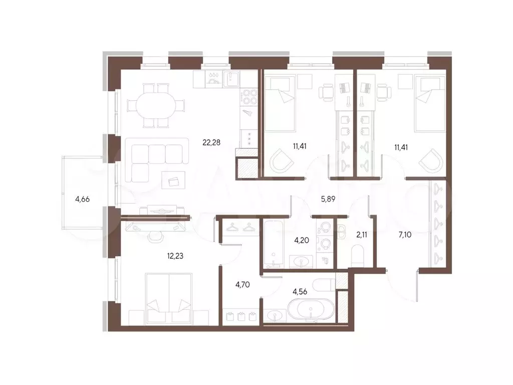 3-к. квартира, 85,9м, 8/9эт. - Фото 1