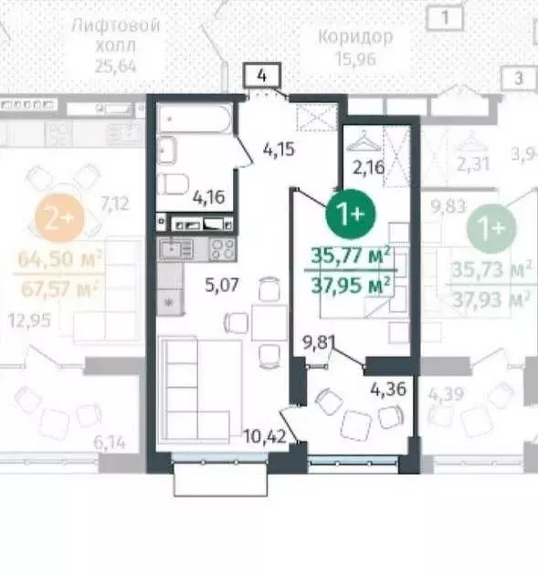 1-комнатная квартира: Тюмень, жилой комплекс Этика (3795 м) - Фото 1