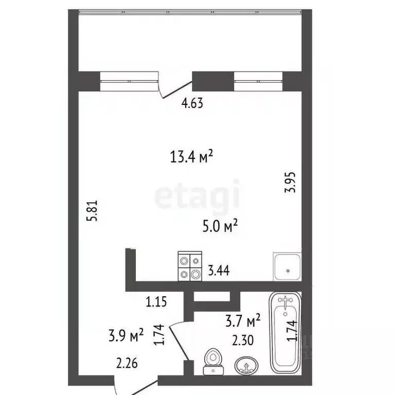 Студия Ямало-Ненецкий АО, Новый Уренгой просп. Губкина, 19 (27.0 м) - Фото 1