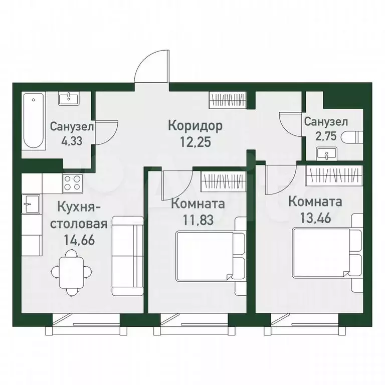 3-к. квартира, 59,4 м, 4/7 эт. - Фото 1