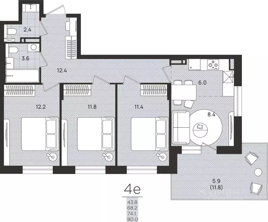 4-к кв. Пермский край, Пермский муниципальный округ, с. Гамово  (74.1 ... - Фото 1