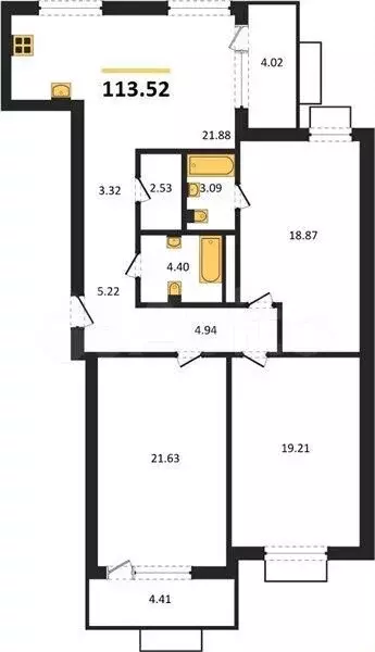 3-к. квартира, 113,5 м, 1/4 эт. - Фото 1
