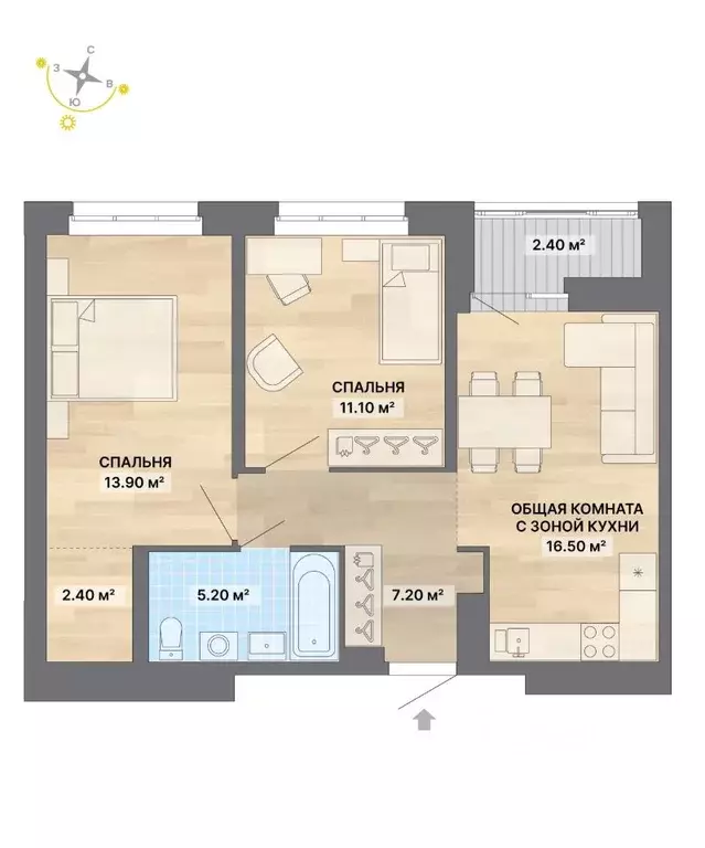 2-к кв. Свердловская область, Екатеринбург ул. Щербакова, 148 (58.7 м) - Фото 1