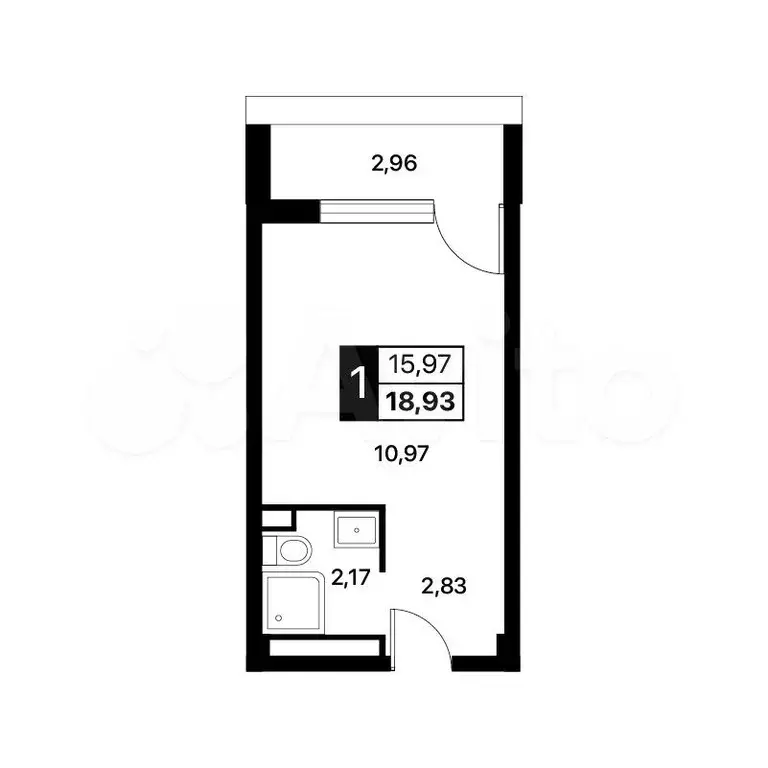 Апартаменты-студия, 18,9 м, 10/14 эт. - Фото 1