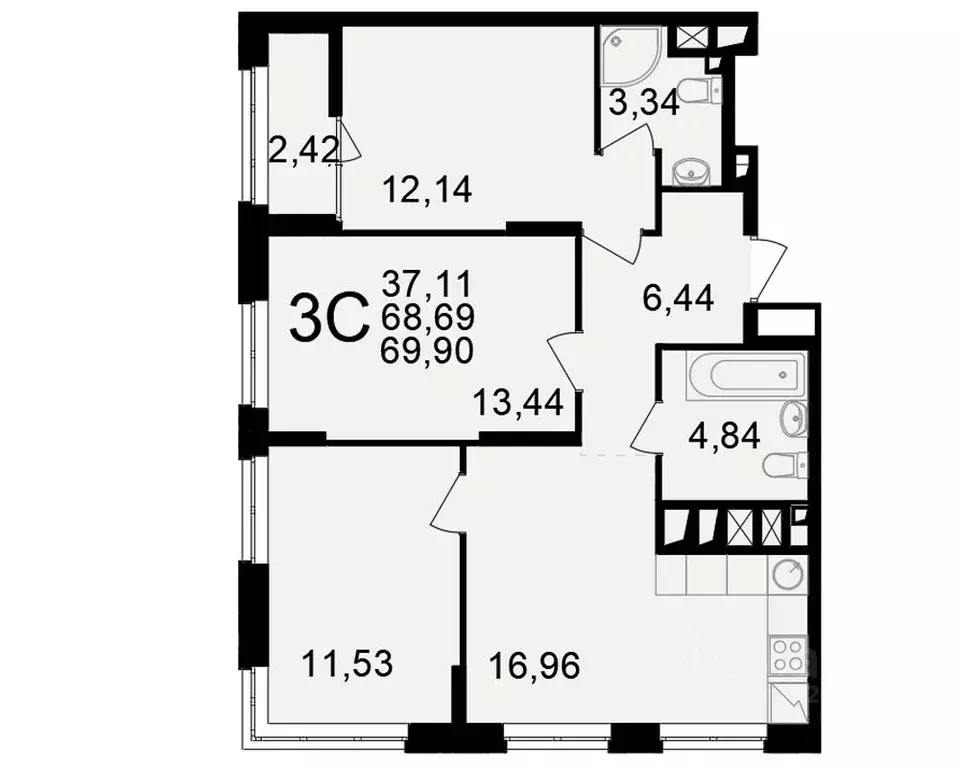 3-к кв. Рязанская область, Рязань ул. Чкалова (68.69 м) - Фото 1