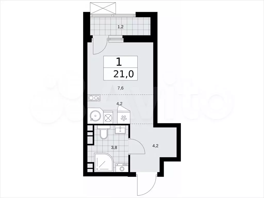 Квартира-студия, 21м, 4/18эт. - Фото 1