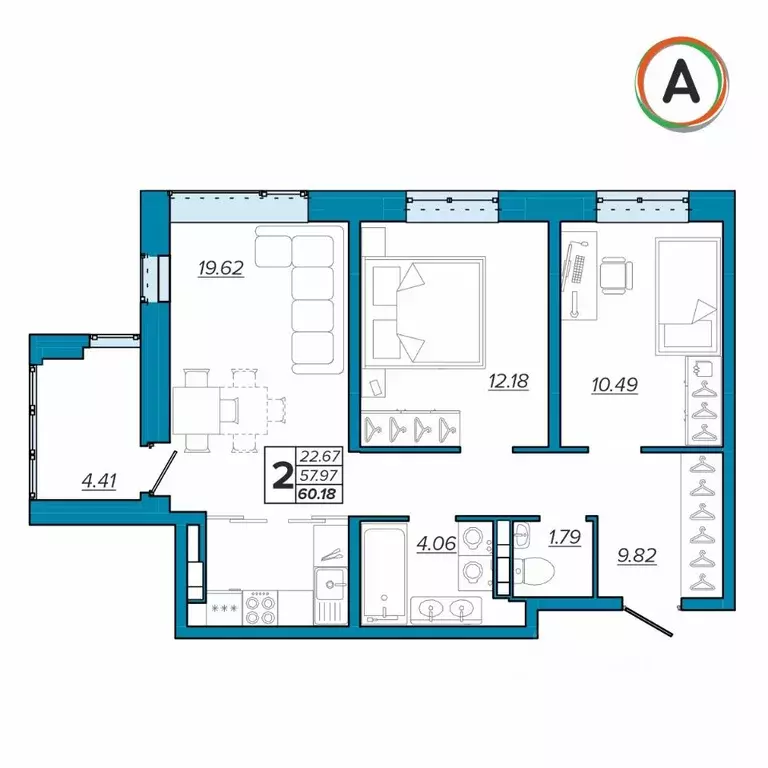 2-к кв. Брянская область, Брянск Московский мкр, 28 (60.78 м) - Фото 1