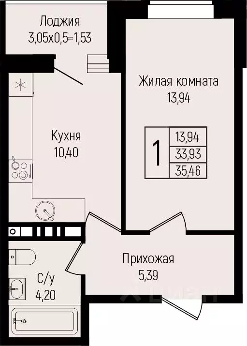 1-к кв. Краснодарский край, Краснодар ул. Михаила Барибана (35.46 м) - Фото 0