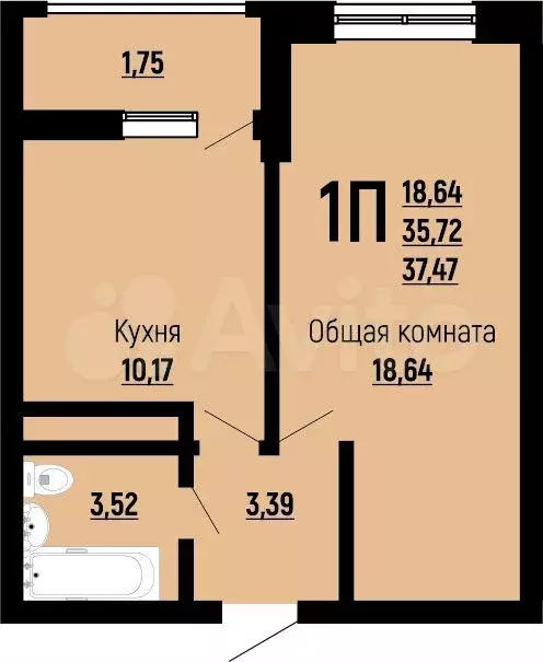 1-к. квартира, 37,5 м, 22/24 эт. - Фото 0