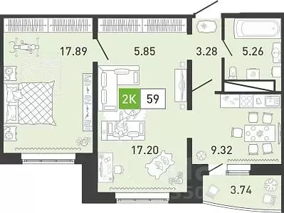 2-к кв. Тюменская область, Тюмень ул. Павла Шарова, 23 (58.9 м) - Фото 0