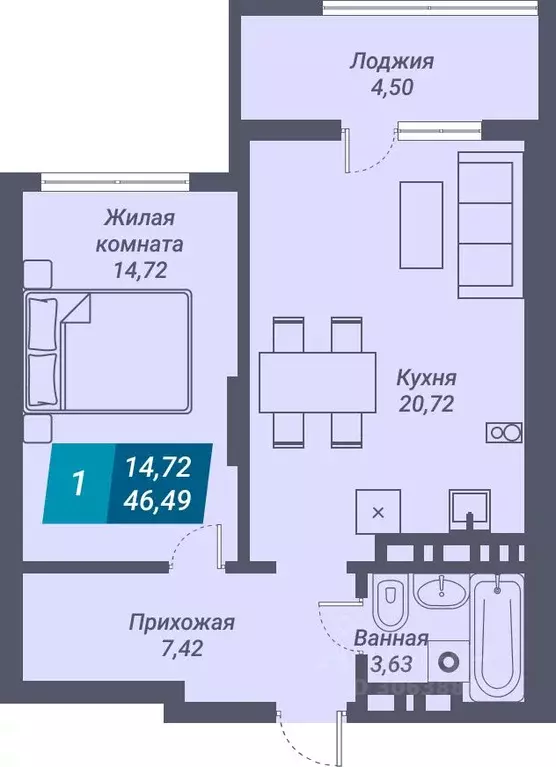 1-к кв. Новосибирская область, Новосибирск ул. Королева, 19 (46.49 м) - Фото 1