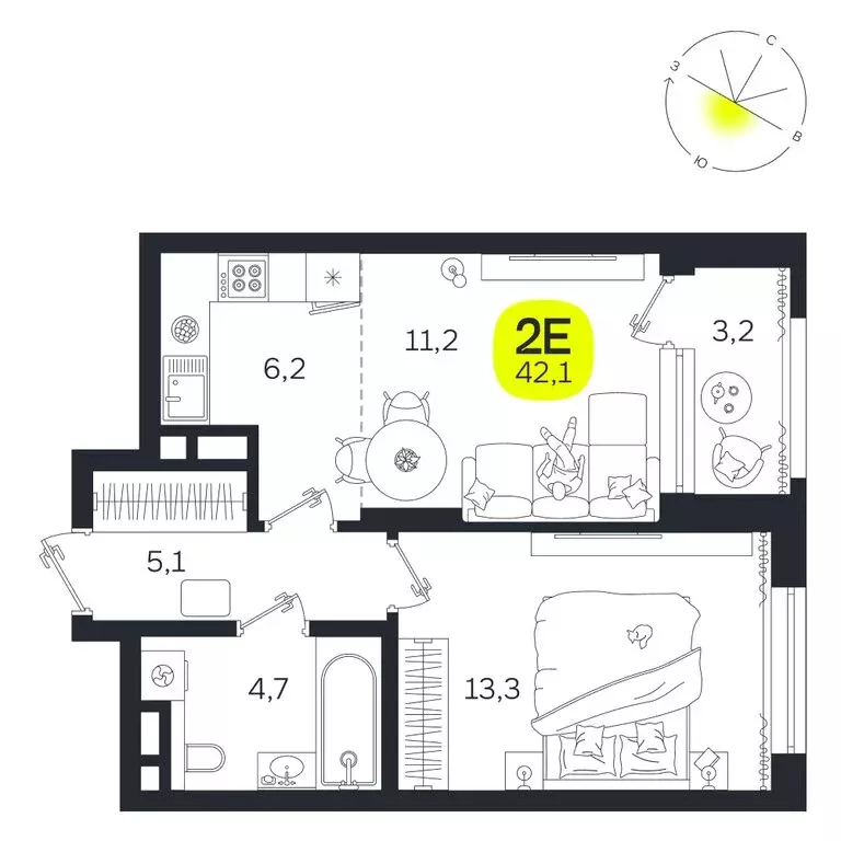 2-комнатная квартира: Екатеринбург, улица Титова, 19Б (42.1 м) - Фото 0