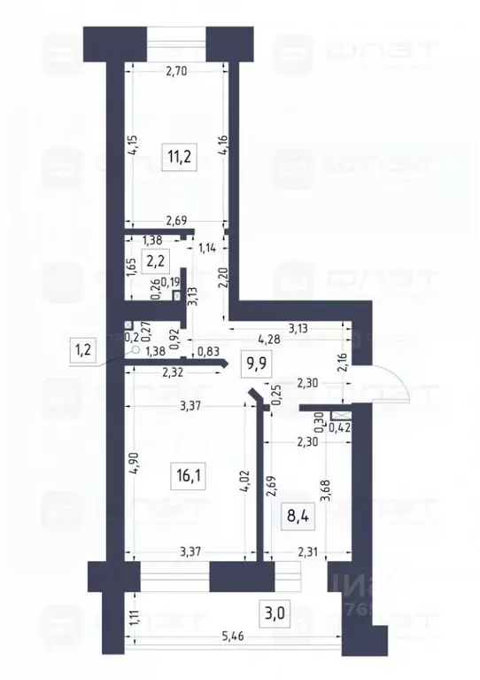 2-к кв. татарстан, казань ул. рауиса гареева, 94 (55.0 м) - Фото 1