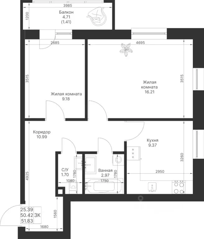 2-к кв. Татарстан, Лаишевский район, Столбищенское с/пос, с. Усады  ... - Фото 2