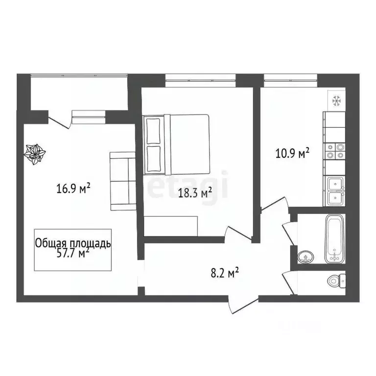 2-к кв. Новосибирская область, Новосибирск Автогенная ул., 73 (57.7 м) - Фото 1