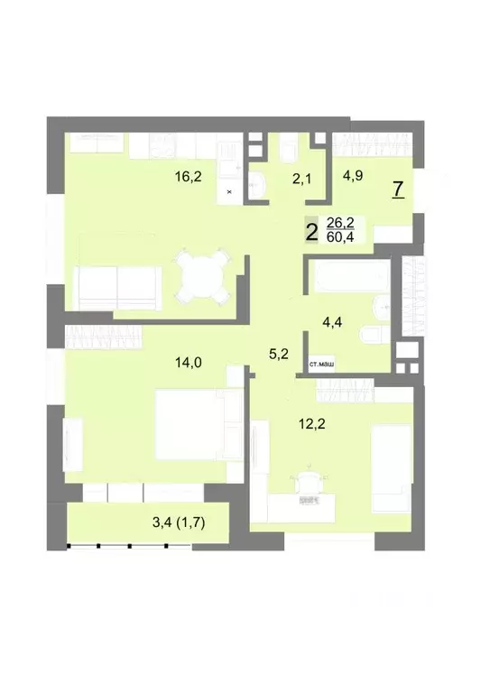 2-к кв. Свердловская область, Екатеринбург ул. Шаумяна, 77 (60.4 м) - Фото 0