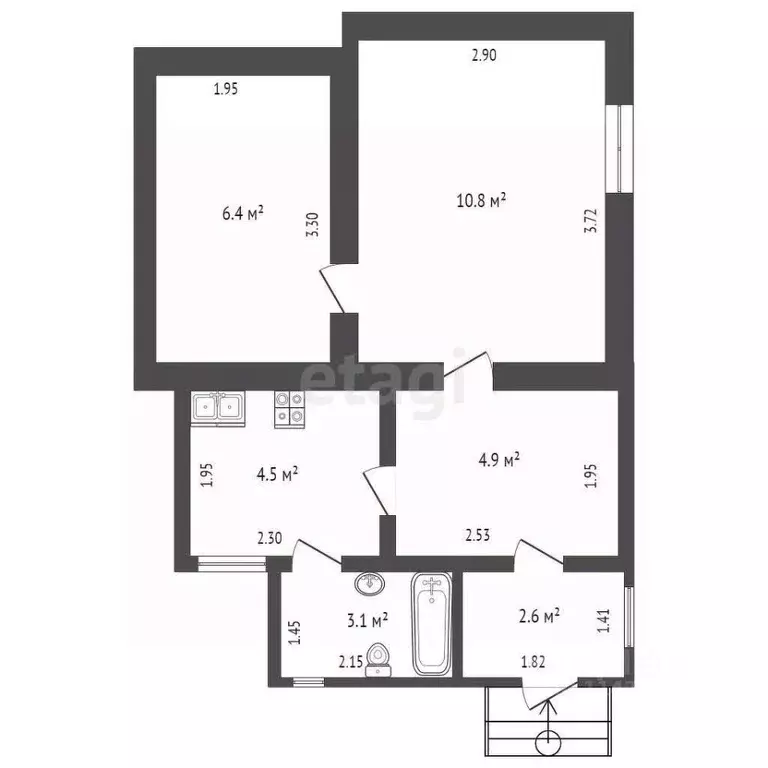 2-к кв. Воронежская область, Борисоглебск Дубровинская ул., 60 (24.2 ... - Фото 1