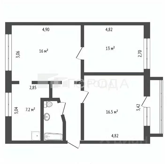3-к кв. Томская область, Томск ул. Говорова, 20 (58.7 м) - Фото 2
