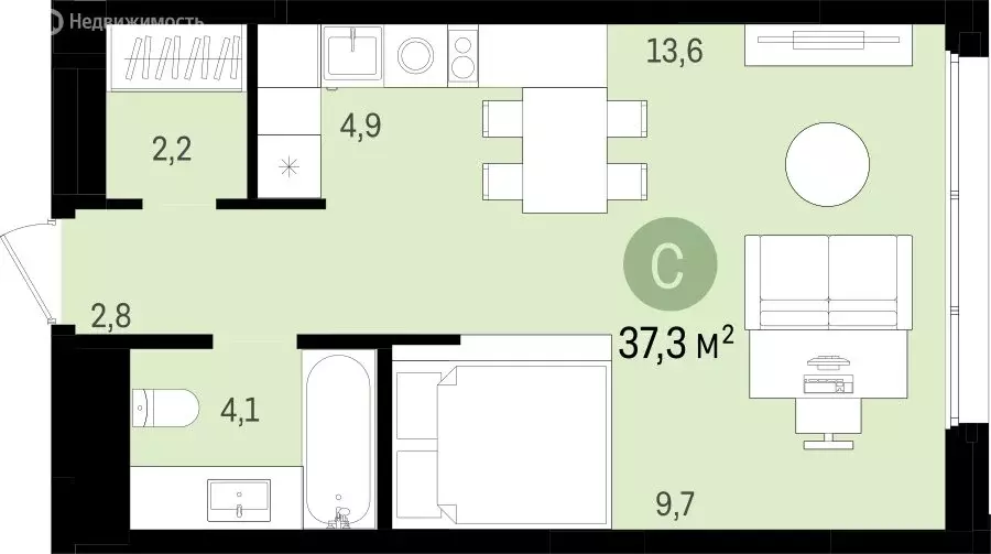 Квартира-студия: Новосибирск, улица Аэропорт, 23 (37.32 м) - Фото 1