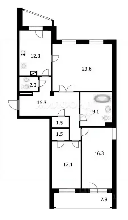 3-к кв. Новосибирская область, Новосибирск ул. Блюхера, 71Б (92.8 м) - Фото 0