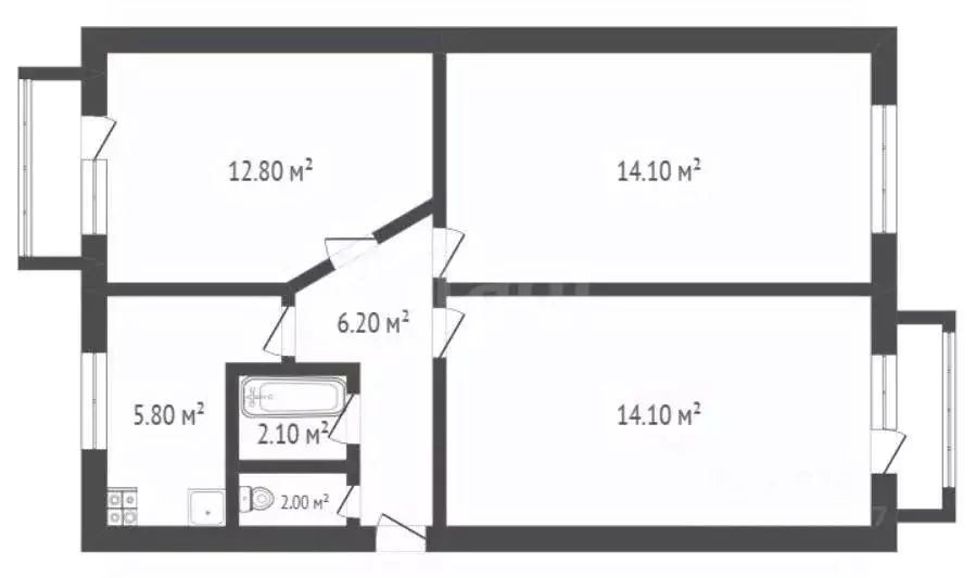 3-к кв. Воронежская область, Борисоглебск Аэродромная ул., 3 (56.0 м) - Фото 1