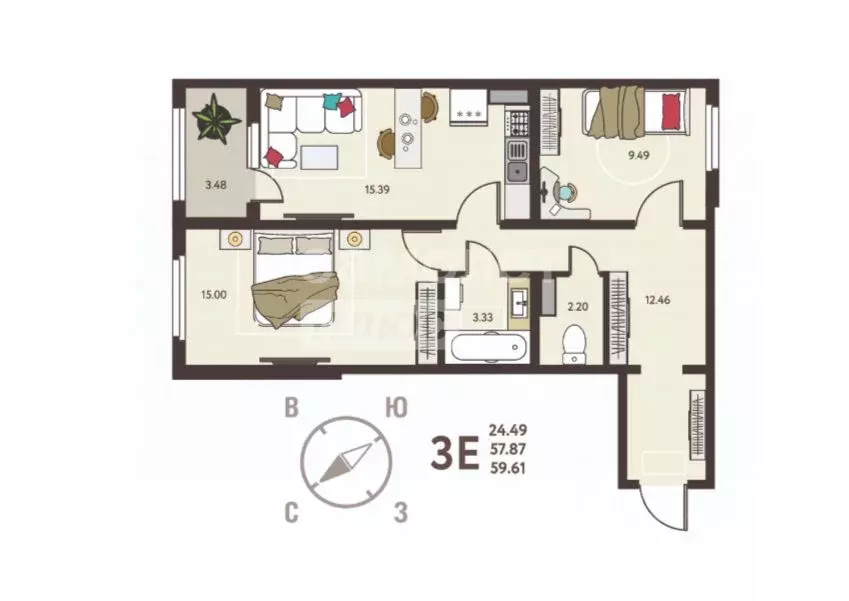 2-к кв. Липецкая область, Липецк ул. Механизаторов (59.61 м) - Фото 2