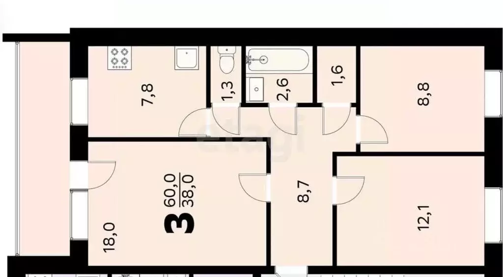 3-к кв. Сахалинская область, Тымовское пгт ул. Библиотечная, 6А (60.2 ... - Фото 2