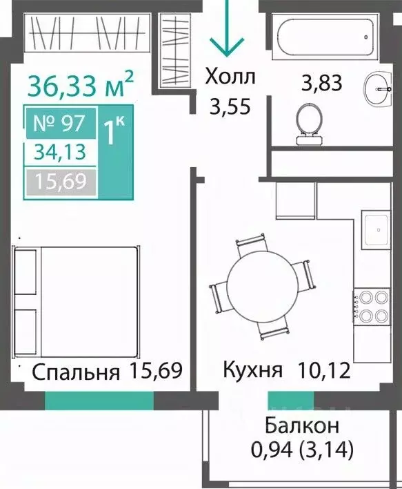 1-к кв. Крым, Симферопольский район, с. Мирное ПроПолис жилой комплекс ... - Фото 0