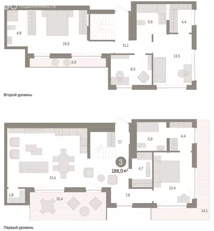 3-комнатная квартира: Тюмень, Урайская улица (185.95 м) - Фото 1