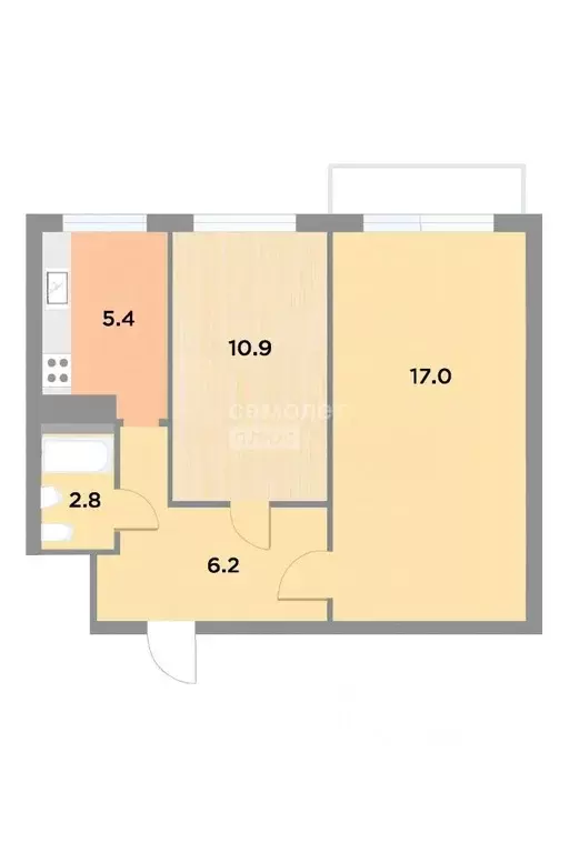 2-к кв. Башкортостан, Уфа Российская ул., 78/2 (42.4 м) - Фото 2