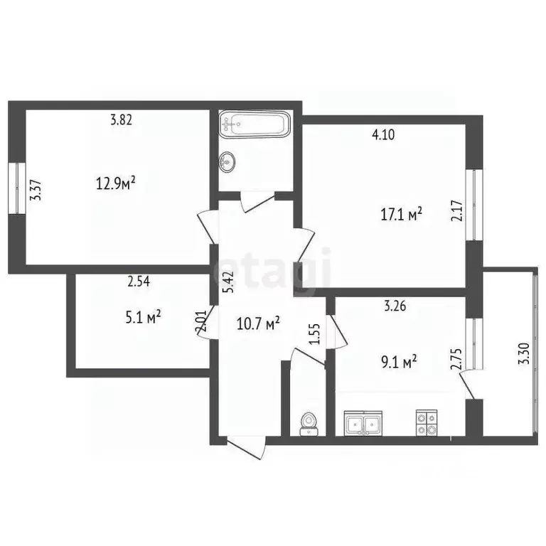 2-к кв. Крым, Белогорск ул. Нижнегорская, 68 (61.7 м) - Фото 2