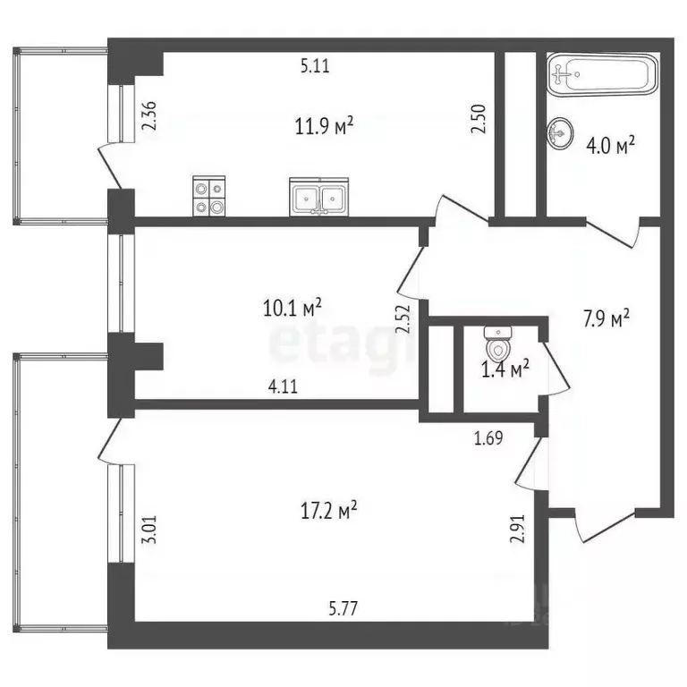 2-к кв. Севастополь ул. Тараса Шевченко, 21 (54.7 м) - Фото 1