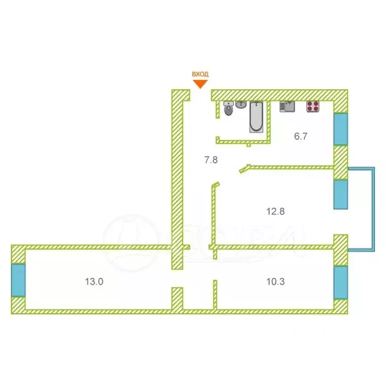 3-к кв. Тюменская область, Тюмень ул. Восстания, 13 (56.5 м) - Фото 1