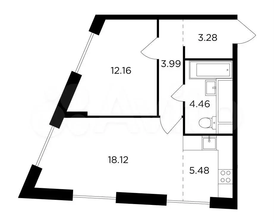 1-к. квартира, 47,5м, 29/30эт. - Фото 0