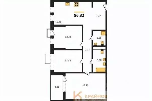 3-к кв. Воронежская область, Воронеж наб. Чуева, 7 (86.32 м) - Фото 0
