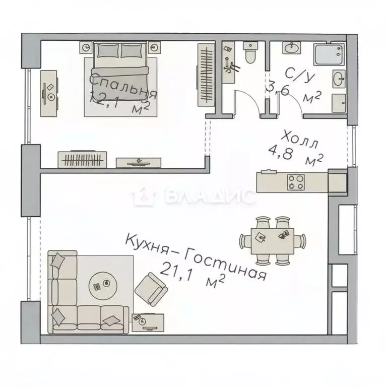2-комнатная квартира: Москва, площадь Курского Вокзала, 1 (41.6 м) - Фото 1
