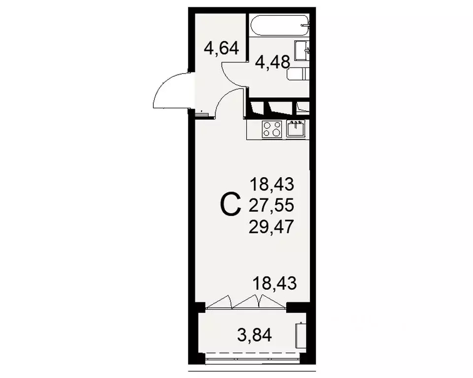 1-к кв. Тульская область, Тула ул. Федора Смирнова, 2 (29.47 м) - Фото 0