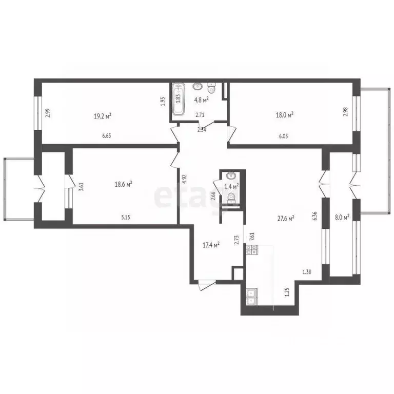 3-к кв. Тюменская область, Тюмень ул. Федюнинского, 30к8 (115.1 м) - Фото 2
