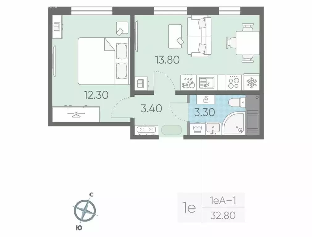 1-комнатная квартира: Ковалёво, улица Александра Разгонина, 1к3 (32.8 ... - Фото 0