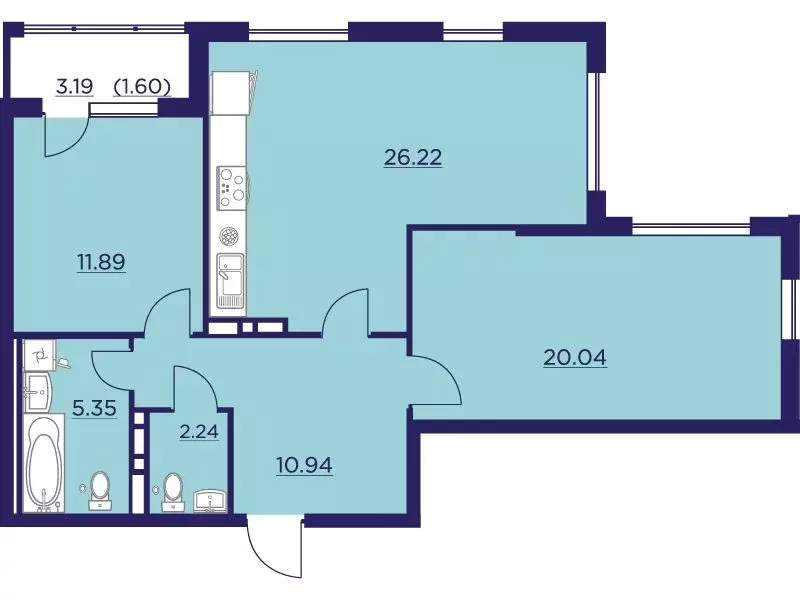 2-к кв. Воронежская область, Воронеж ул. Ломоносова, 116В (78.28 м) - Фото 1