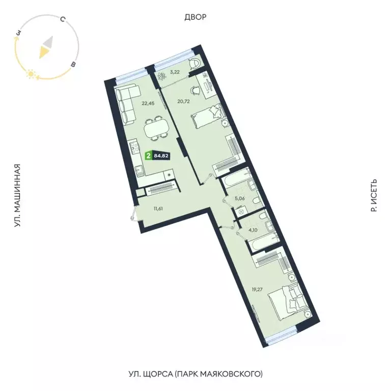 2-к кв. Свердловская область, Екатеринбург ул. Машинная, 1В/4 (84.82 ... - Фото 1