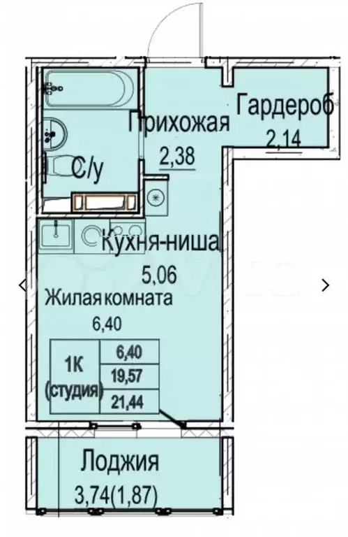 Квартира-студия, 23,8 м, 1/10 эт. - Фото 1