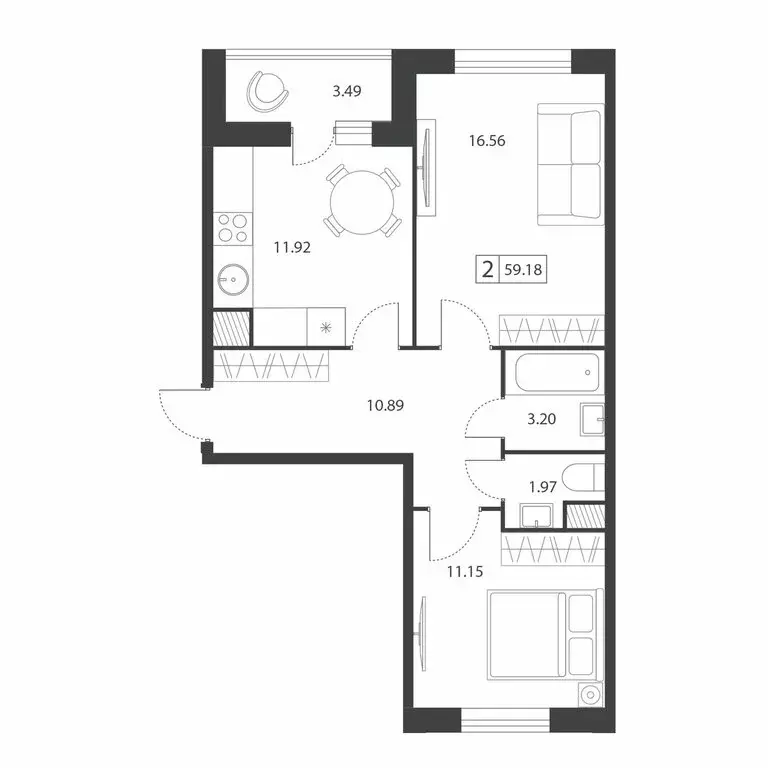 2-комнатная квартира: Тверь, микрорайон Южный (59.18 м) - Фото 1