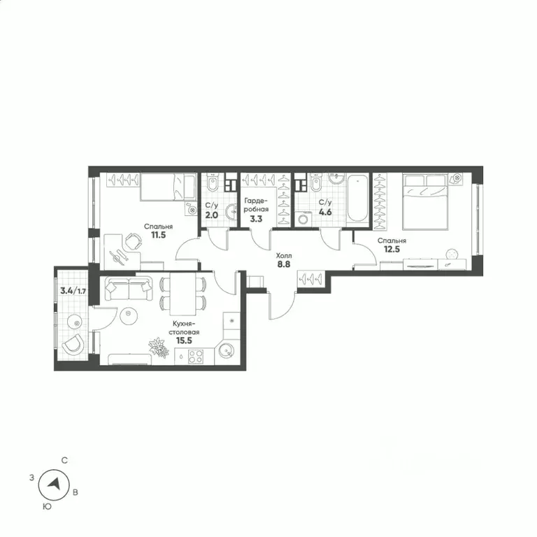 2-к кв. Свердловская область, Екатеринбург Солнечный жилрайон,  (59.9 ... - Фото 0